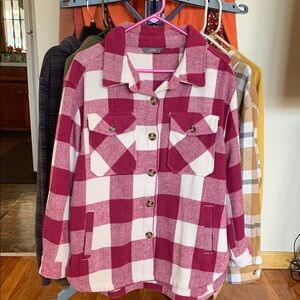 Members Mark Women Berry and Off White Plaid Shacket